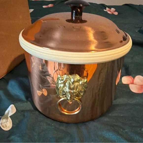 Coppercraft Guild Copper Ice Bucket Brass Lion Head Handles Insulated Vintage - Picture 2 of 5